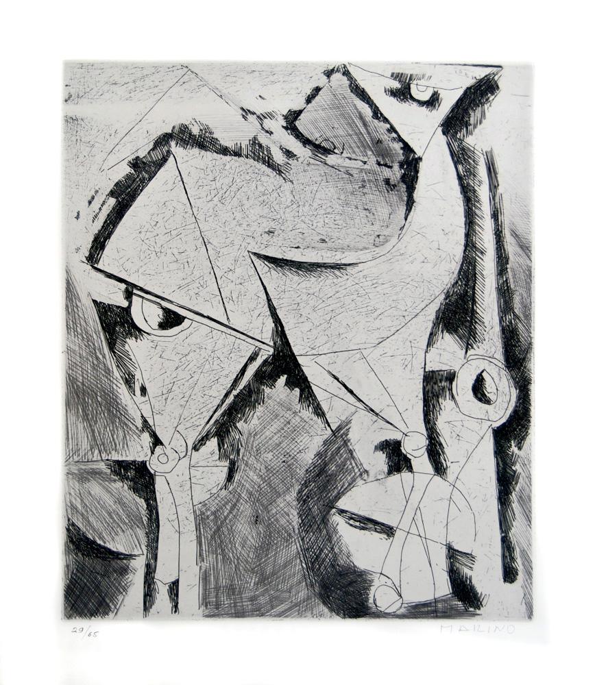 Print di Marino Marini - Cheval (Cavallo) - Acquaforte originale in b/n - 1956