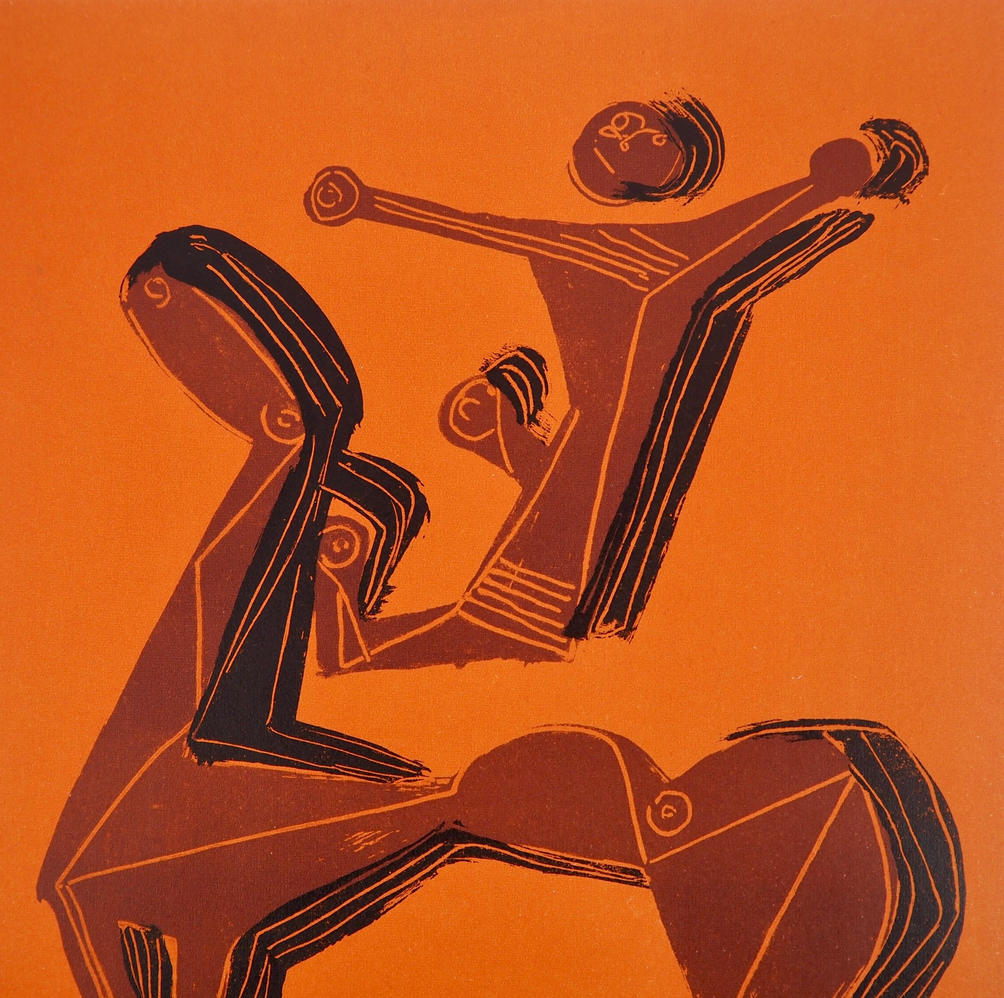 Composición, Société internationale d'art XXe siècle - Figurative Print Azul de Marino Marini