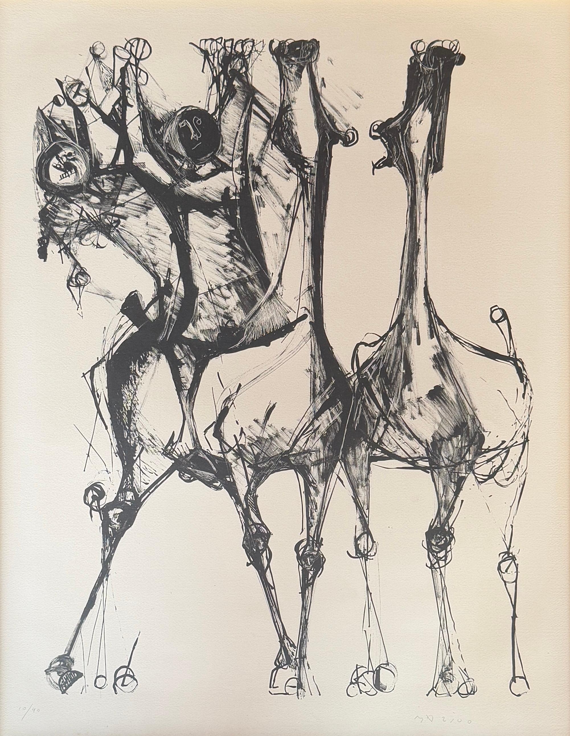 Marino Marini (1901 - 1980) - CAVALIERS ET CHEVAUX, FOND CREME - litografía en venta 1