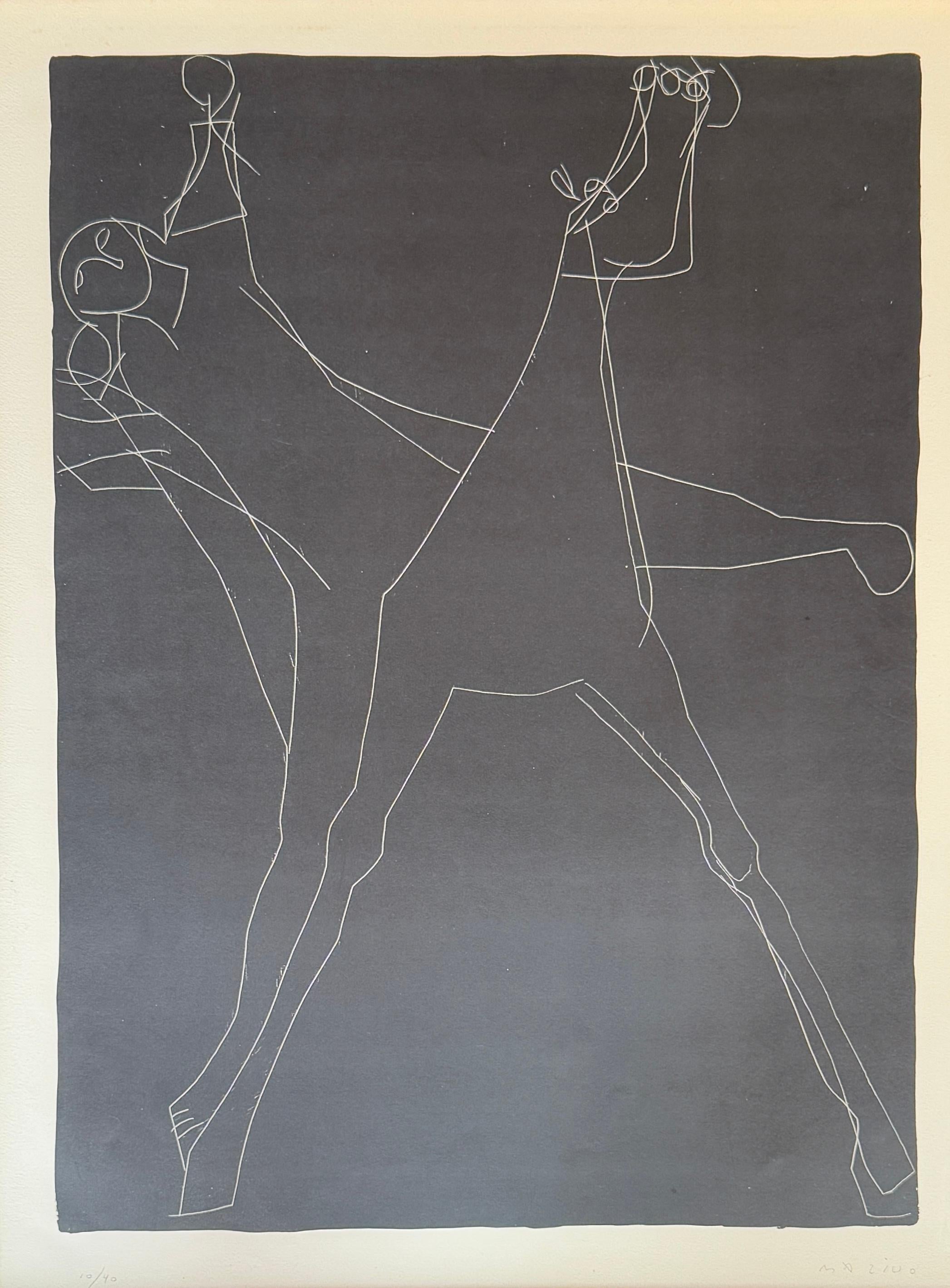 Marino Marini (1901 - 1980) - Giochi a cavallo - litografía sobre papel - 1953 en venta 1