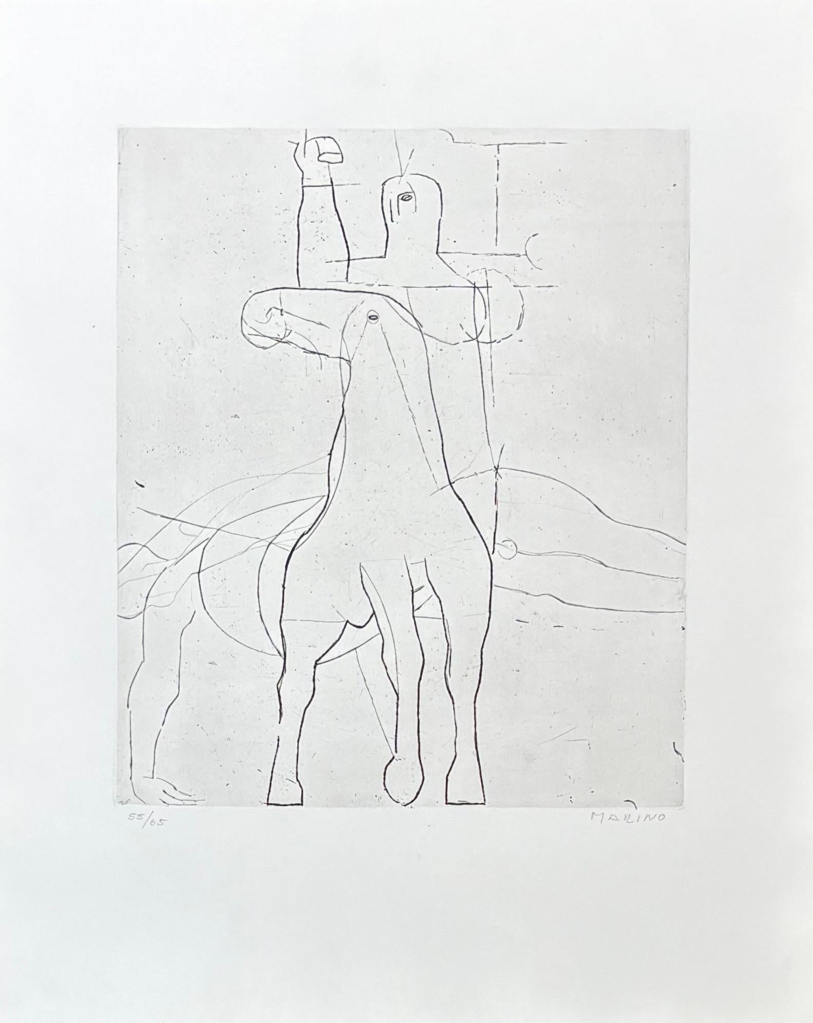 Radierung auf Papier , herausgegeben 1950
limitierte Auflage ,
vom Künstler mit Bleistift signiert und als 55/65 nummeriert
Papierformat: 53,5 x 43 cm 
Ausgezeichnete Bedingungen 

Bibliographie:
Marino Marini Raisonné-Katalog der grafischen Werke