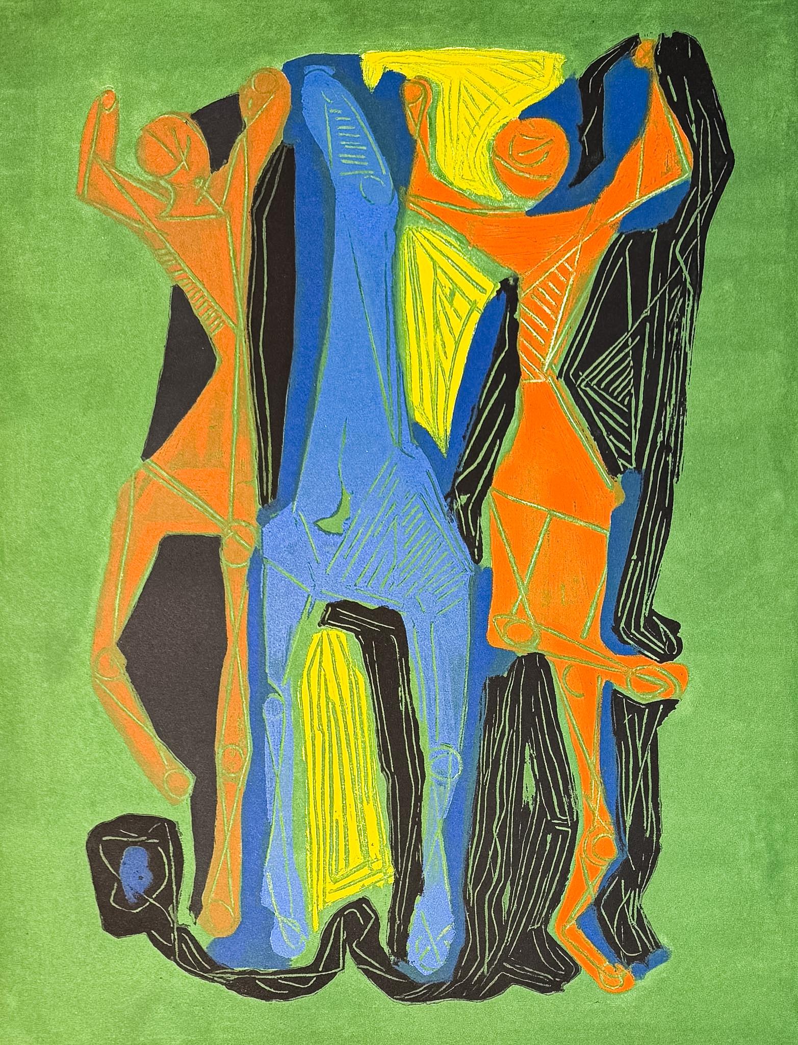 Color etching and aquatint on Arches paper, edited on 1979.
Limited edition of 125 copies, numbered as 28/125 in lower left corner.
 Hand-signed in blue pencil by artist with the initials M.M. in lower right corner.

Plate size: 63 x 49 cm
Paper