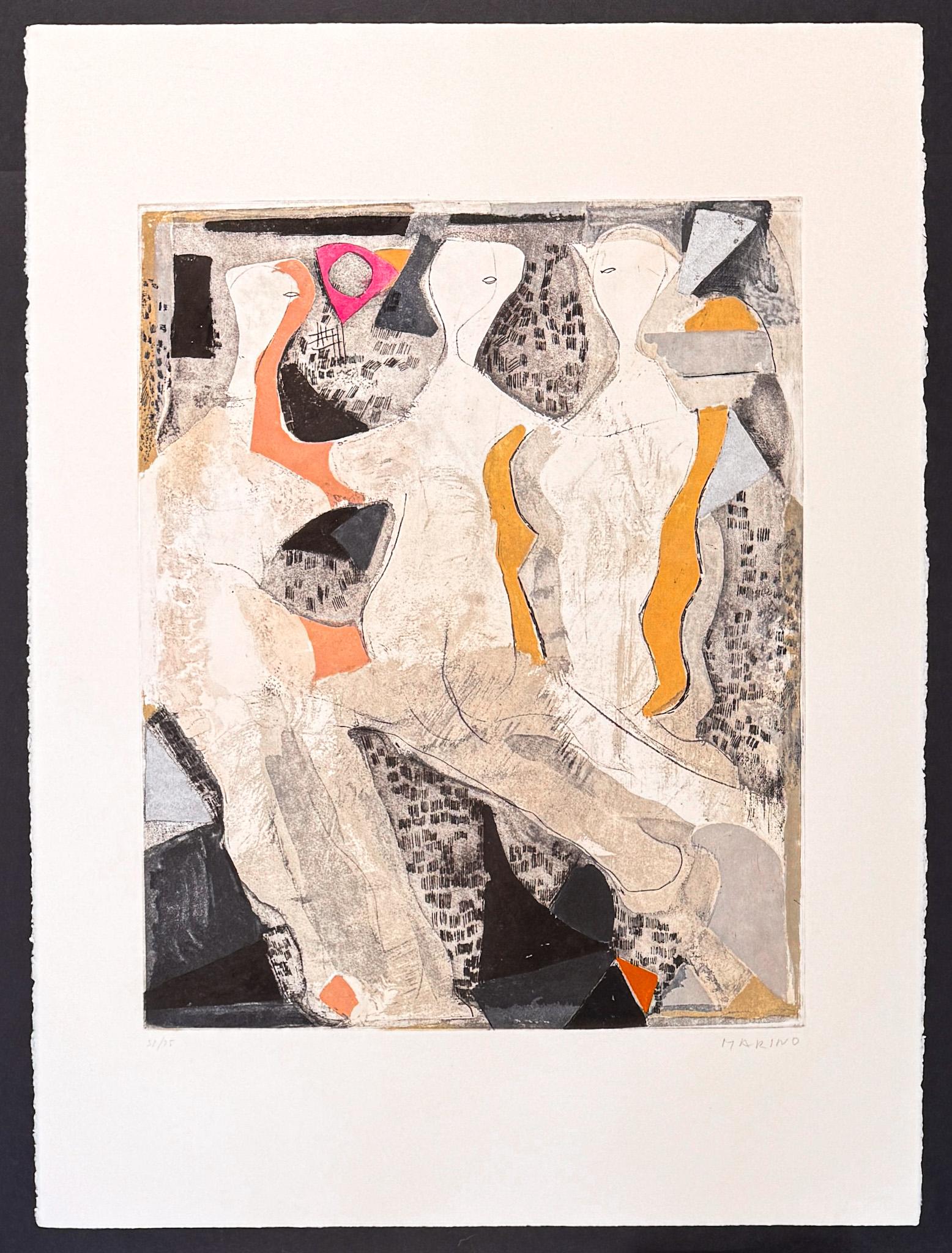 Marino Marini (1901-1980) - Tre grazie - Eau-forte et aquatinte en couleurs - 1975 en vente 1