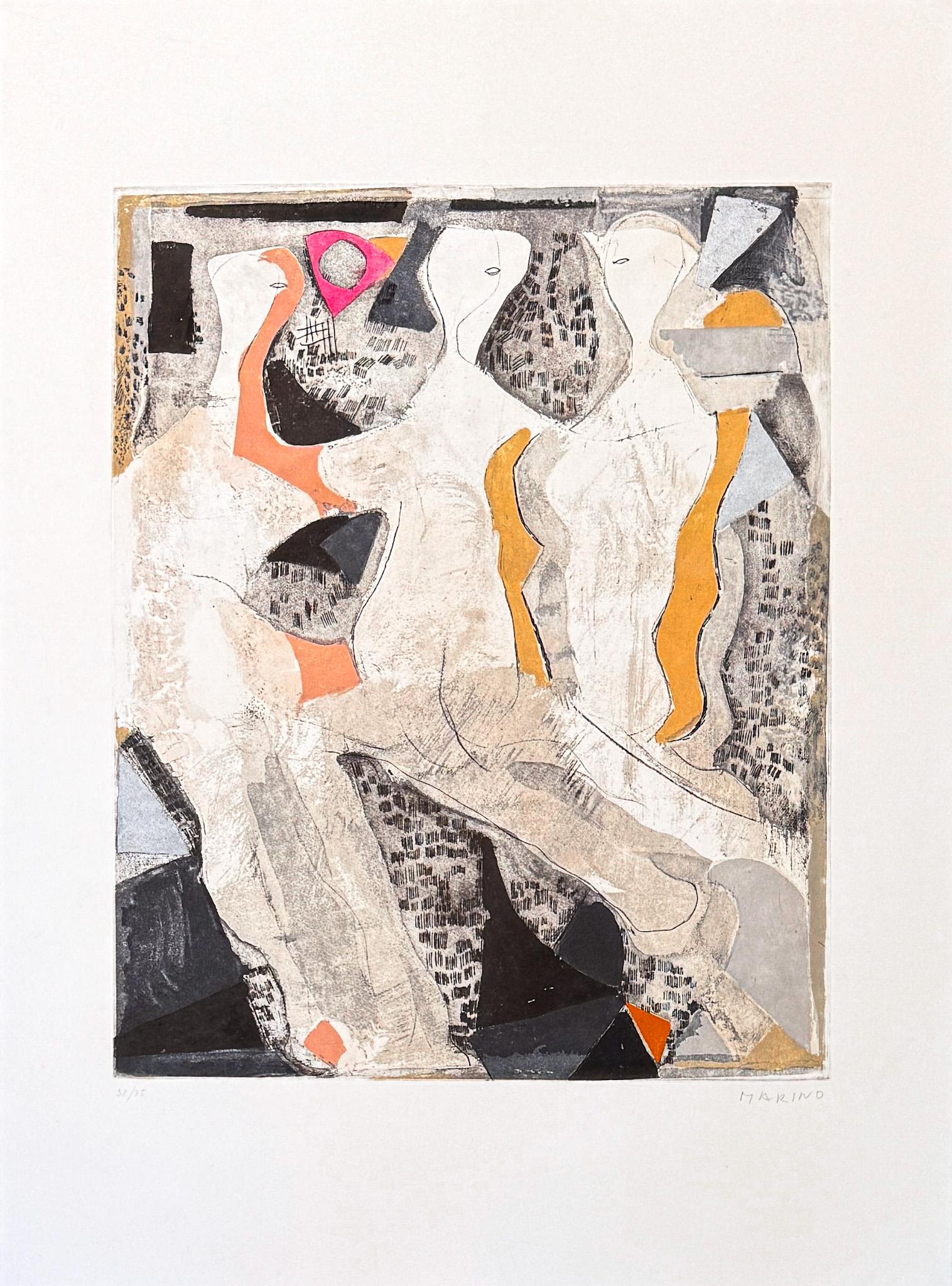 Marino Marini (1901-1980) - Tre grazie - Aguafuerte y aguatinta en color - 1975