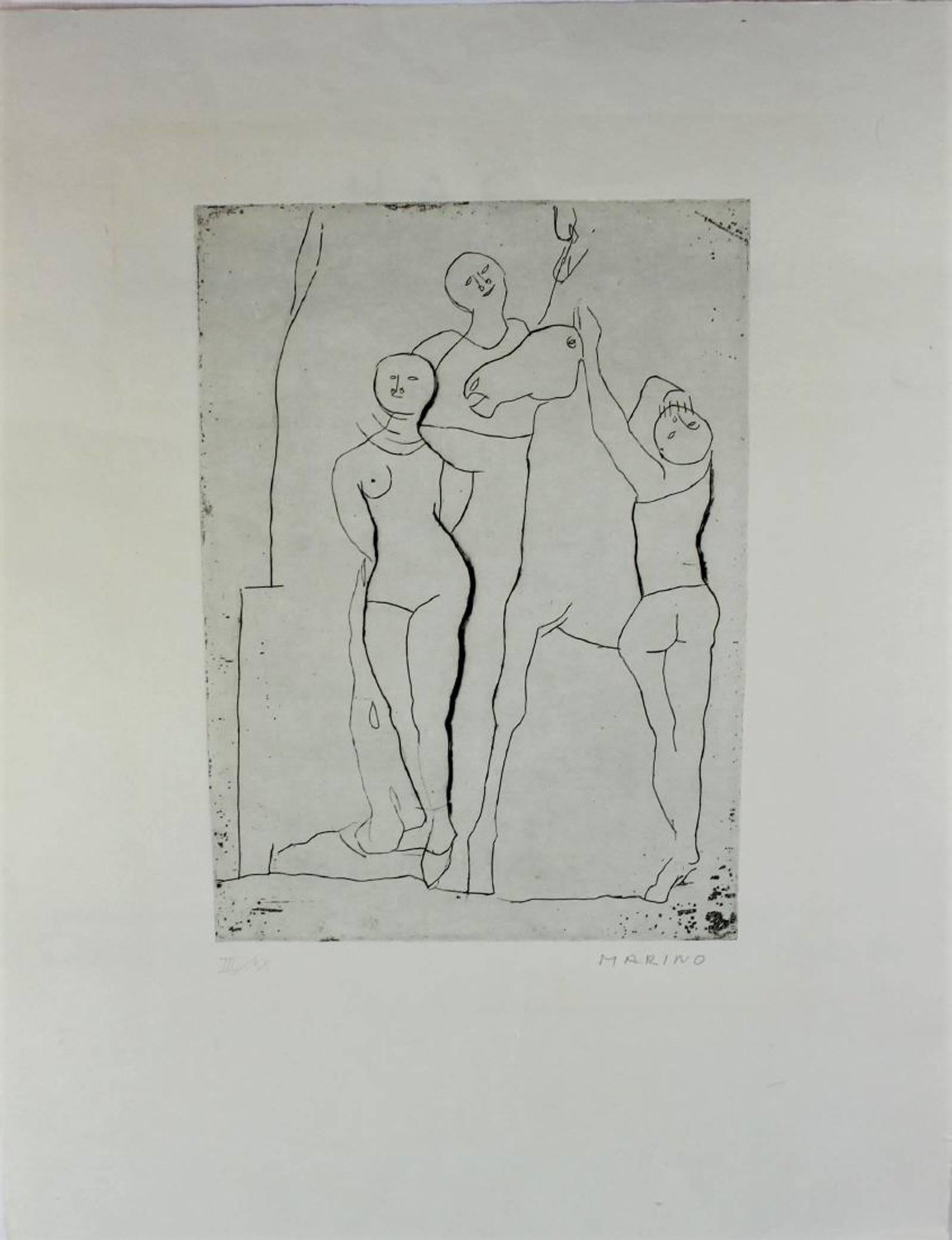 Marino Marini Italian Modernist Il Teatro Etching Hand Signed and Numbered For Sale 1