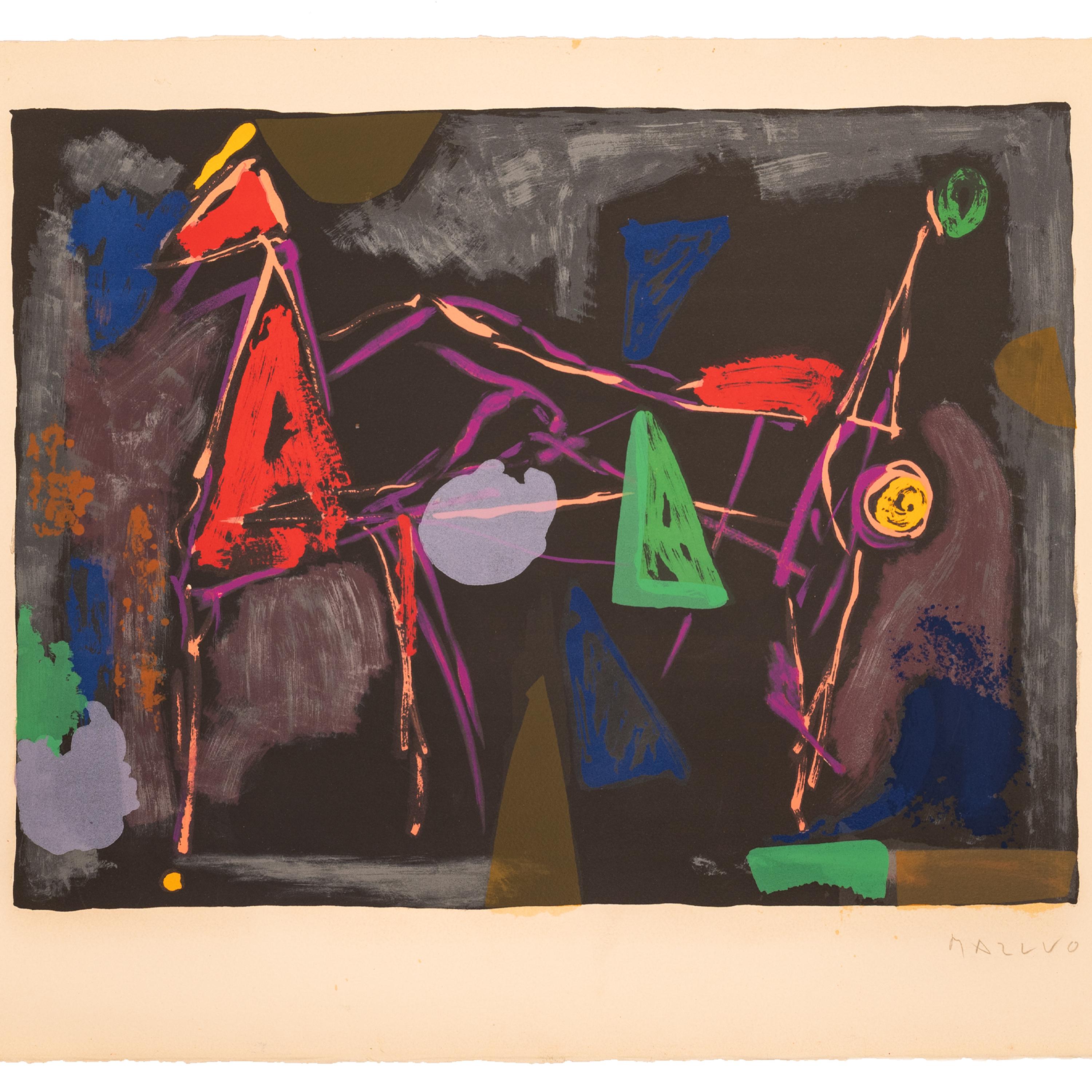 Litografía abstracta original italiana firmada por el modernista Marino Marini 1969 en venta 1