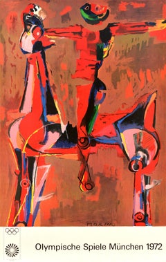 Póster deportivo original de época Olimpiadas de Múnich 1972 Marino Marini Diseño de caballos