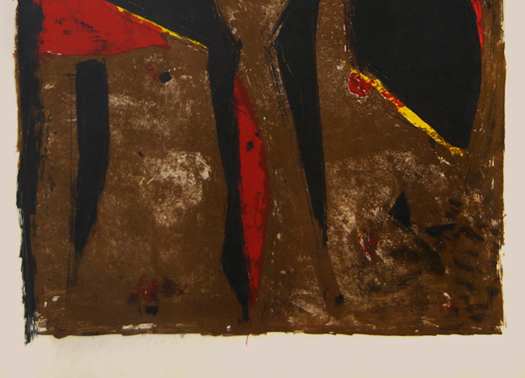 Le chevalier rouge sur fond brun - Lithographie originale de Marino Marini - 1961 en vente 3