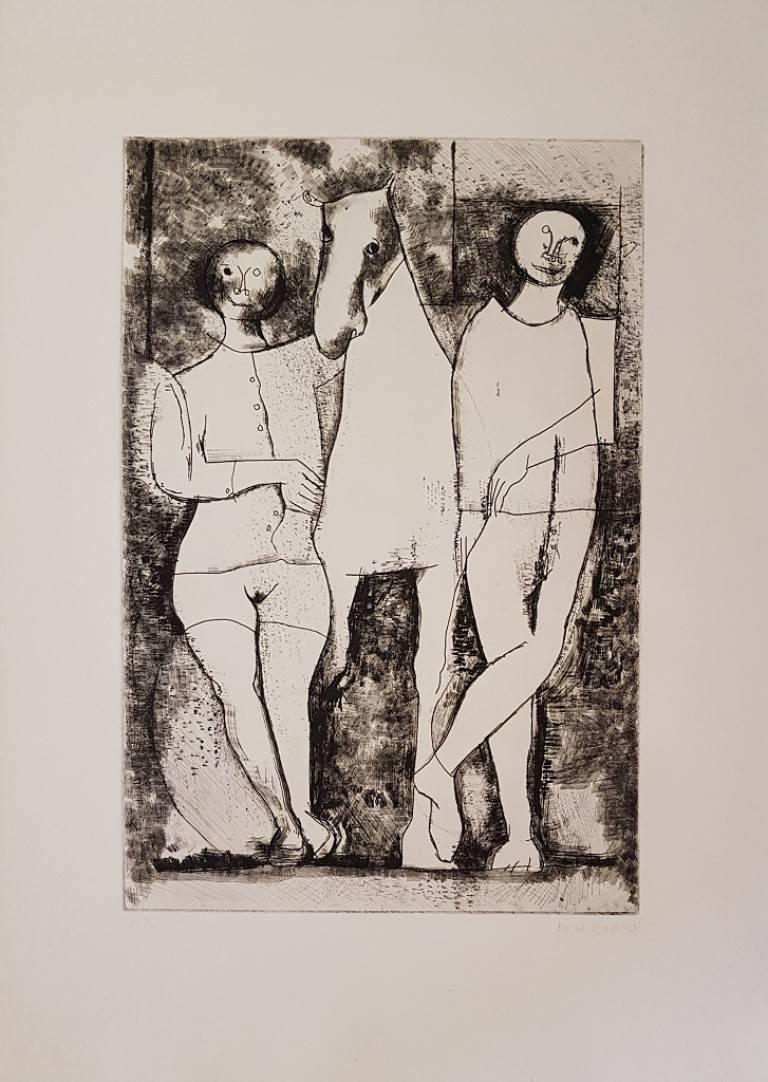 Firmato a mano. Prova d'artista. Acquaforte e puntasecca su carta color avorio. In ottime condizioni.
Dimensioni dell'immagine: 48 x 32 cm

Riferimento: 
I Selezione, Piastra IV, Propyläen, berlino, 1973; Toninelli 88, G.A., Ton. A. 89