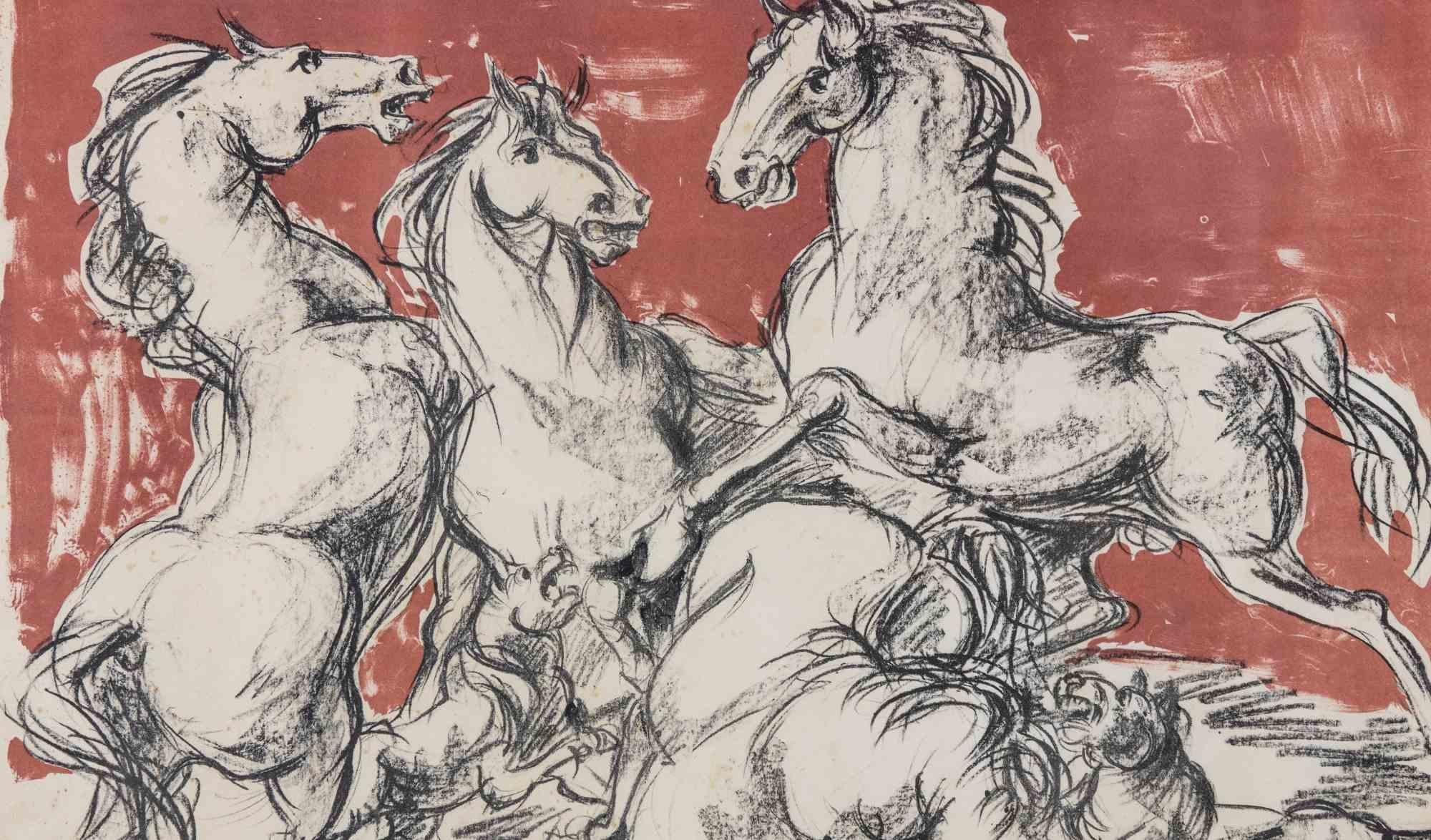 Horses - Lithograph by Marino Mazzacurati - 1950s 2