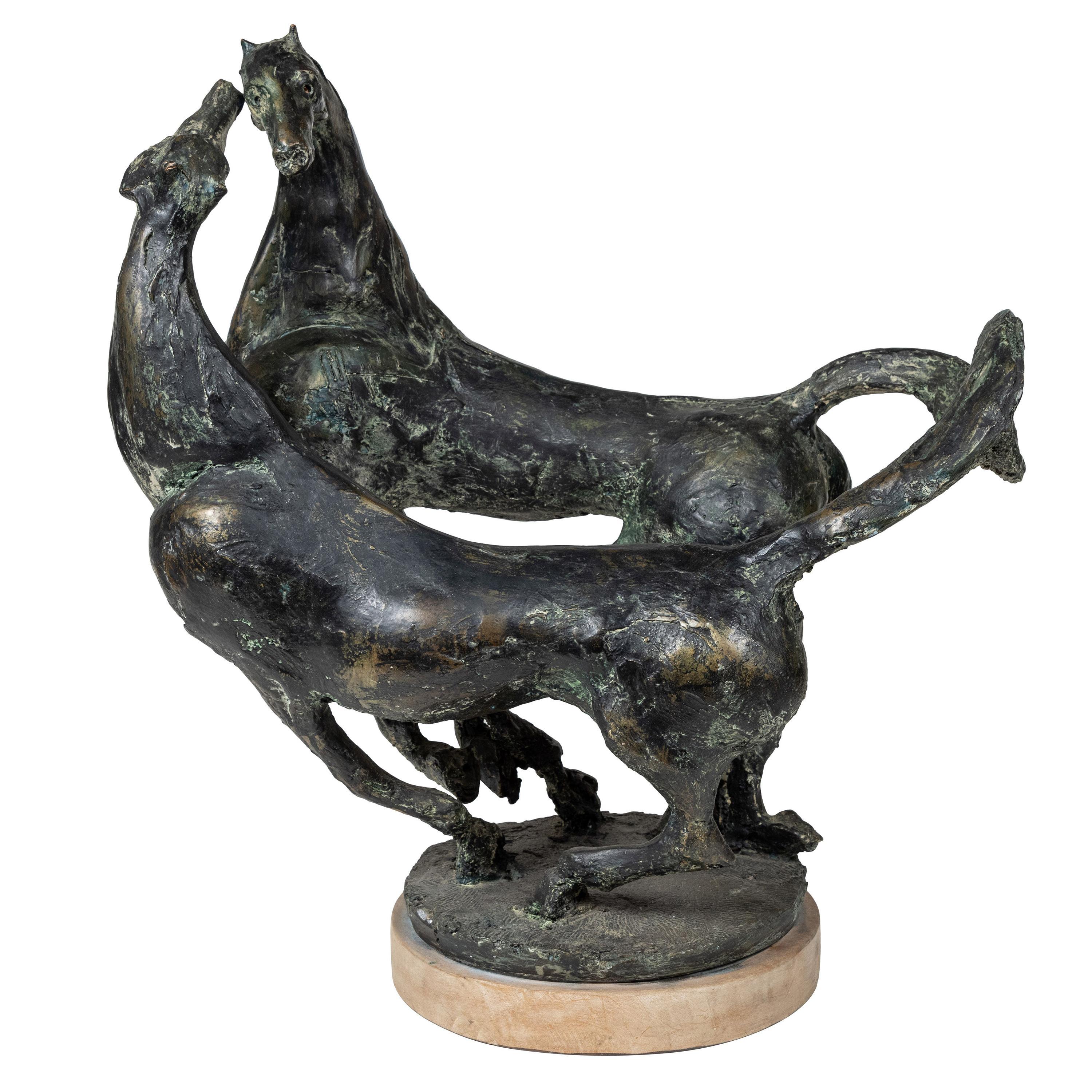 Statue de chevaux en résine émaillée - Sculpture de Marino Mazzacurati