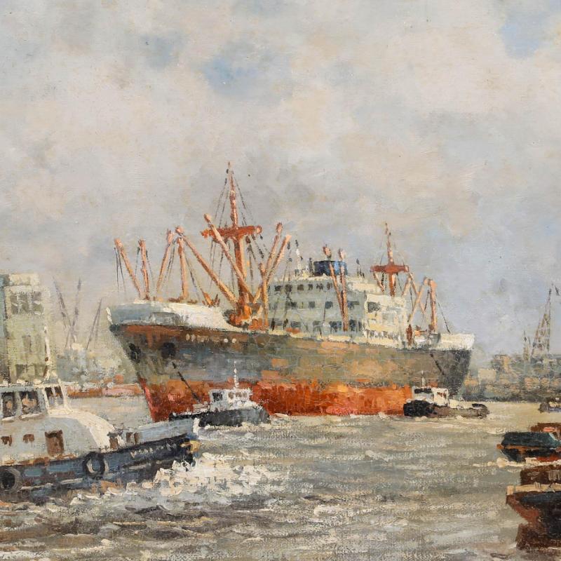 Marinus Johannes de Jongere (1912-1978) - Gerahmtes Öl, Hafenansicht Rotterdam im Angebot 1