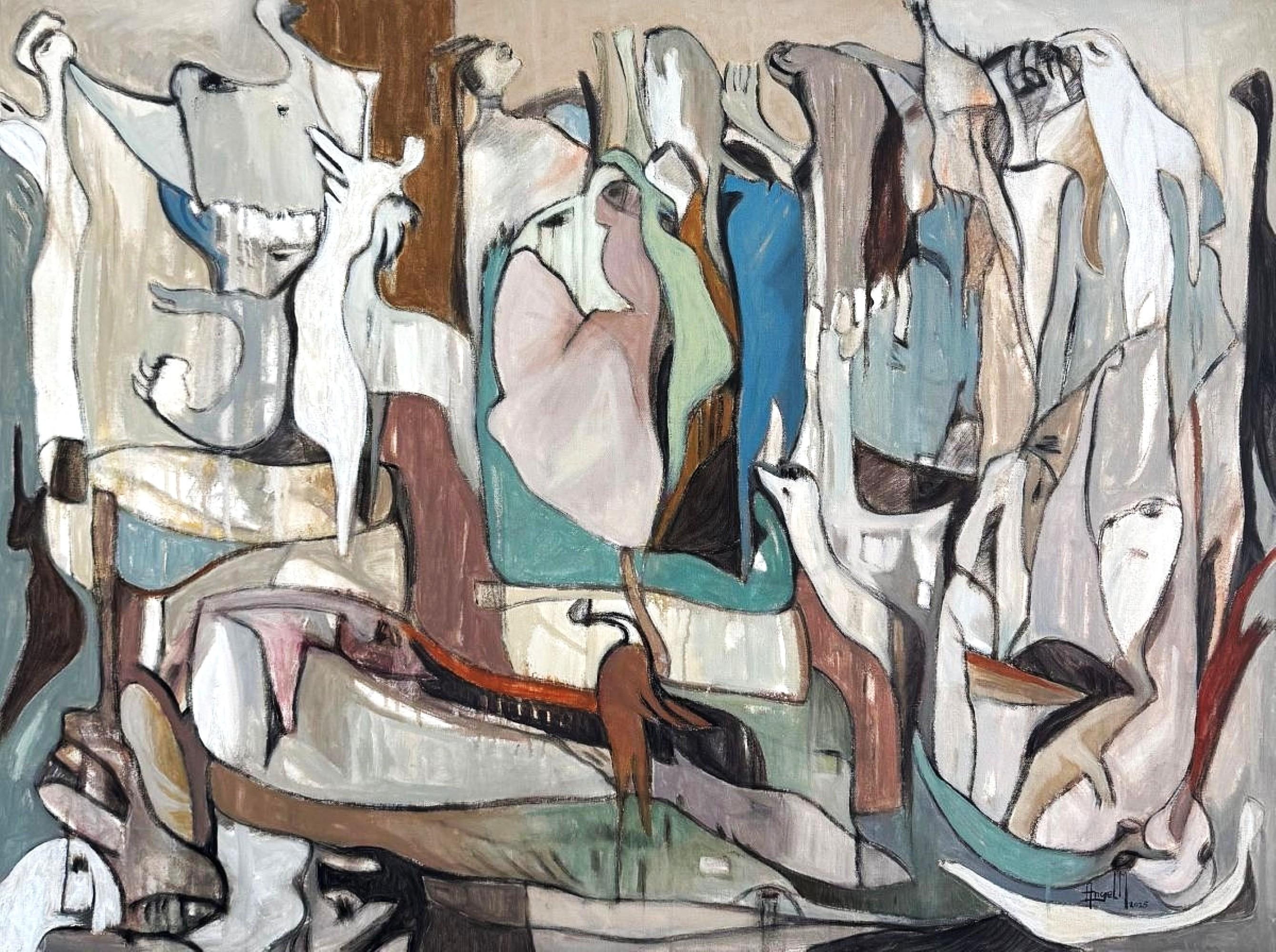 „In Harmony“ – Acrylgemälde auf Leinwand, abstrakt, 36 Zoll x 48 Zoll