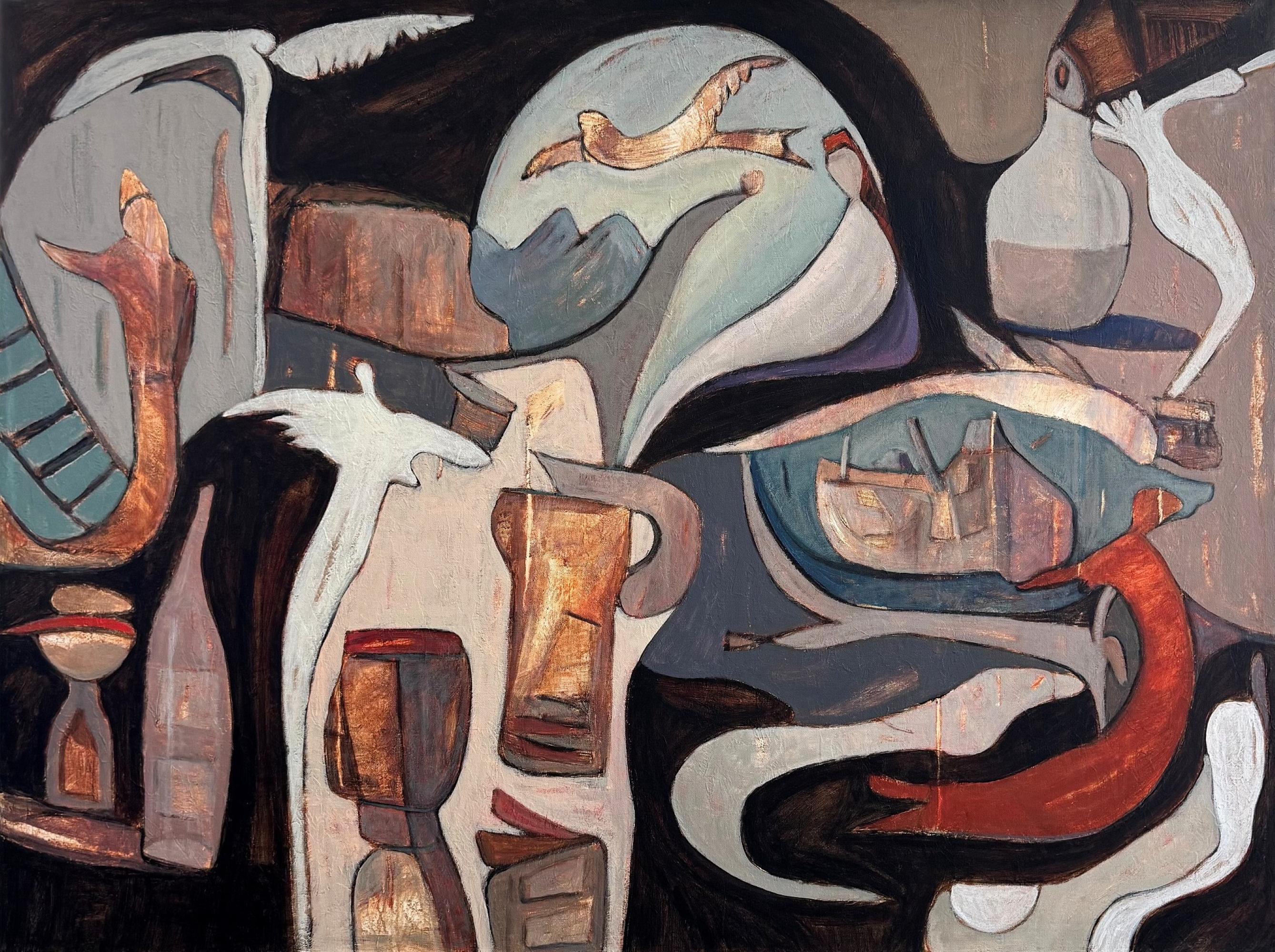 Escapadas - Pintura acrílica sobre lienzo, Abstracto, 36in x 48in