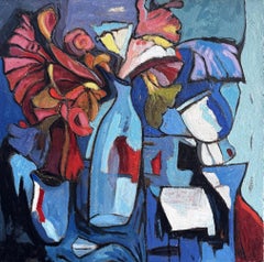 Flores Noctis - Pintura acrílica sobre lienzo, Abstracto, 24in x 24in