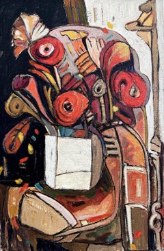 Las Rosas - Pintura acrílica sobre lienzo, Abstracto, 24in x 36in