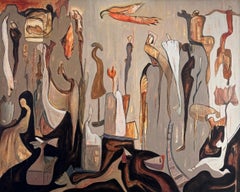 El tallo compartido - Pintura acrílica sobre lienzo, Abstracto, 48in x 60in