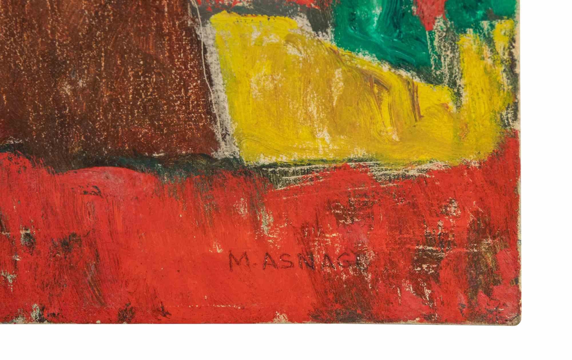 Abstrakte Landschaft – Öl von Mario Asnago – 1950er Jahre im Angebot 3