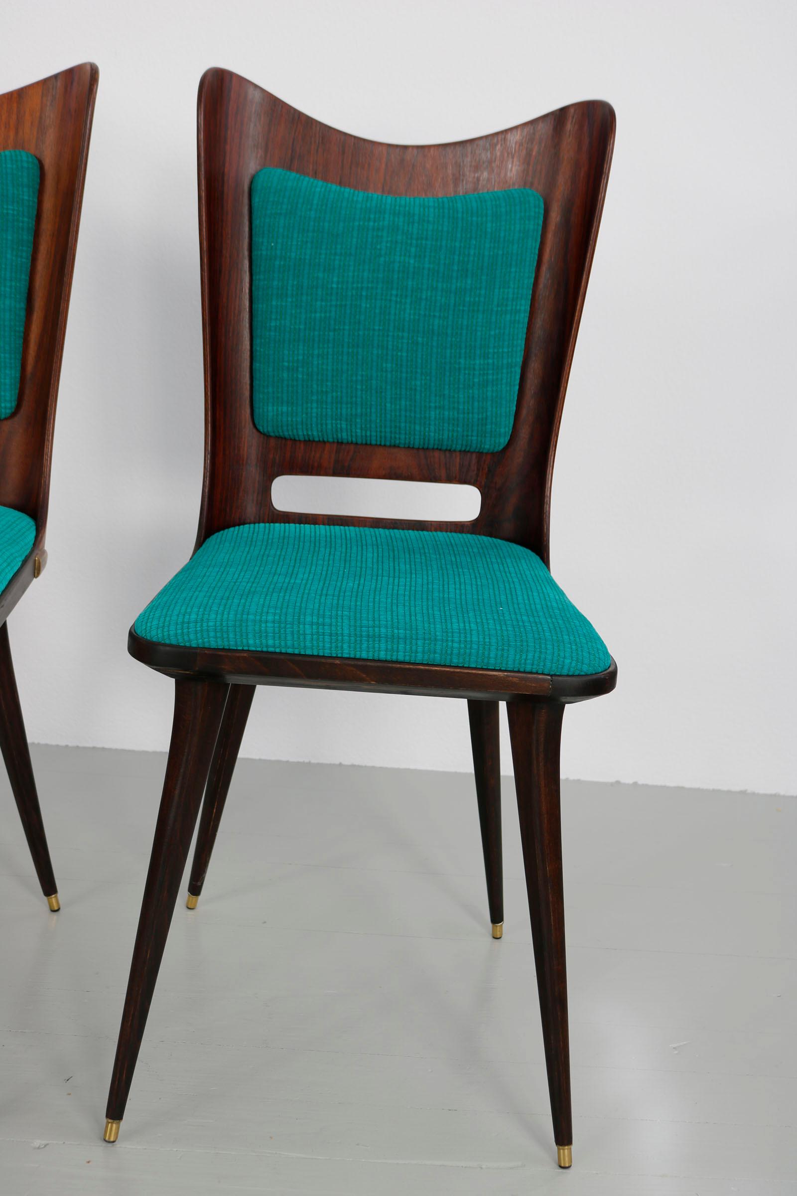 Set of Six Wooden Dining Chairs with Green Upholstery, 1950s For Sale 9