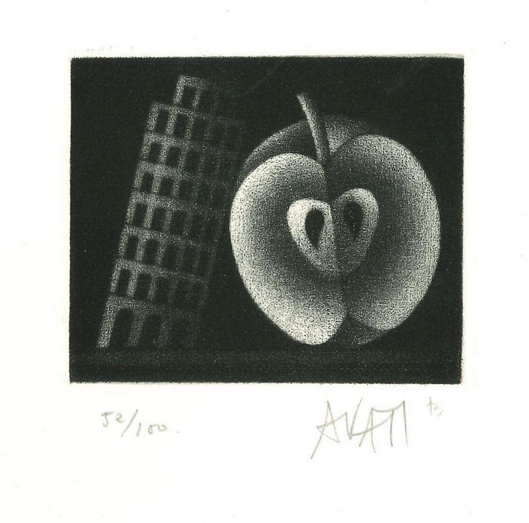 Apple and Tower est une gravure sur papier, réalisée par le maître Mario Avati (1921-2009), artiste et graveur français.

Signé à la main en bas à droite et numéroté en bas à gauche au crayon. Edition de 52/100 tirages.

En excellent état.

L'œuvre