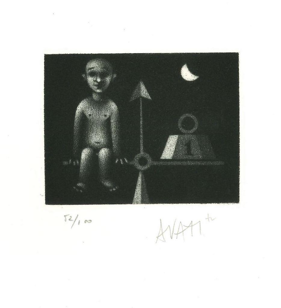 équilibre - Gravure sur papier de Mario Avati - années 1960