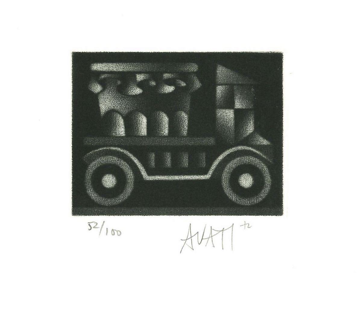 Véhicule est une gravure originale sur papier, réalisée par l'artiste et graveur français maître Mario Avati (1921-2009).

Signé à la main en bas à droite et numéroté en bas à gauche au crayon. Edition de 52/100 tirages.

En excellent état.

L'œuvre