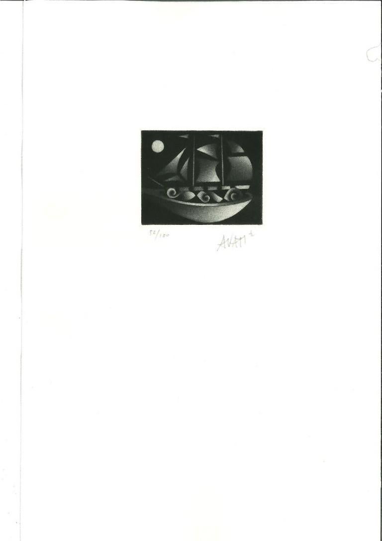 Boat - Gravure sur papier de Mario Avati - 1970 en vente 1