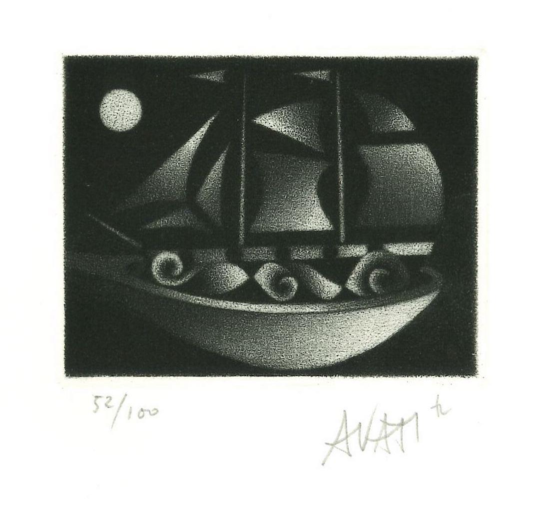 Boat est une gravure sur papier, réalisée par l'artiste et maître graveur français Mario Avati (1921-2009).

Signé à la main en bas à droite et numéroté en bas à gauche au crayon. Édition de 52/100 exemplaires.

En excellent état. 

L'œuvre