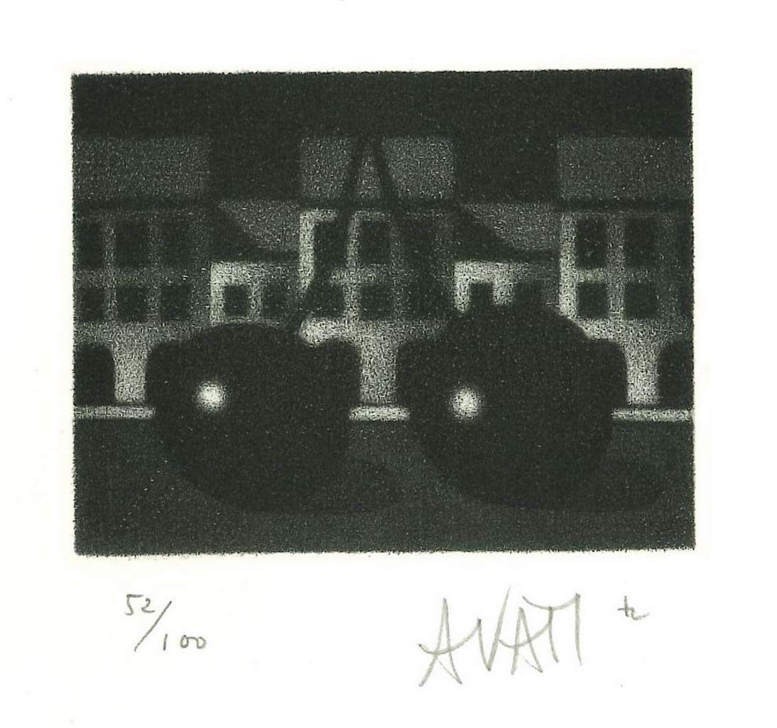Kirschbaumholz – Radierung auf Papier von Mario Avati – 1960er Jahre