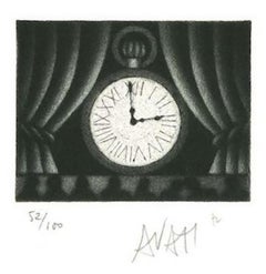 Vintage Clock - Etching on Paper by Mario Avati - 1970s