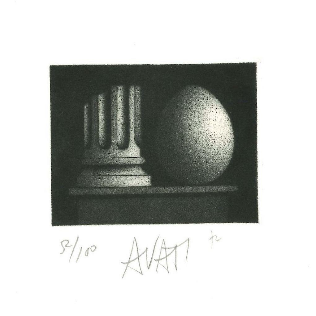 Column and Egg is original etching on paper, realized by the French artist and print-maker master Mario Avati (1921-2009).

Hand-signed on the lower right and numbered on the lower left in pencil. Edition of 52/100 prints.

In excellent