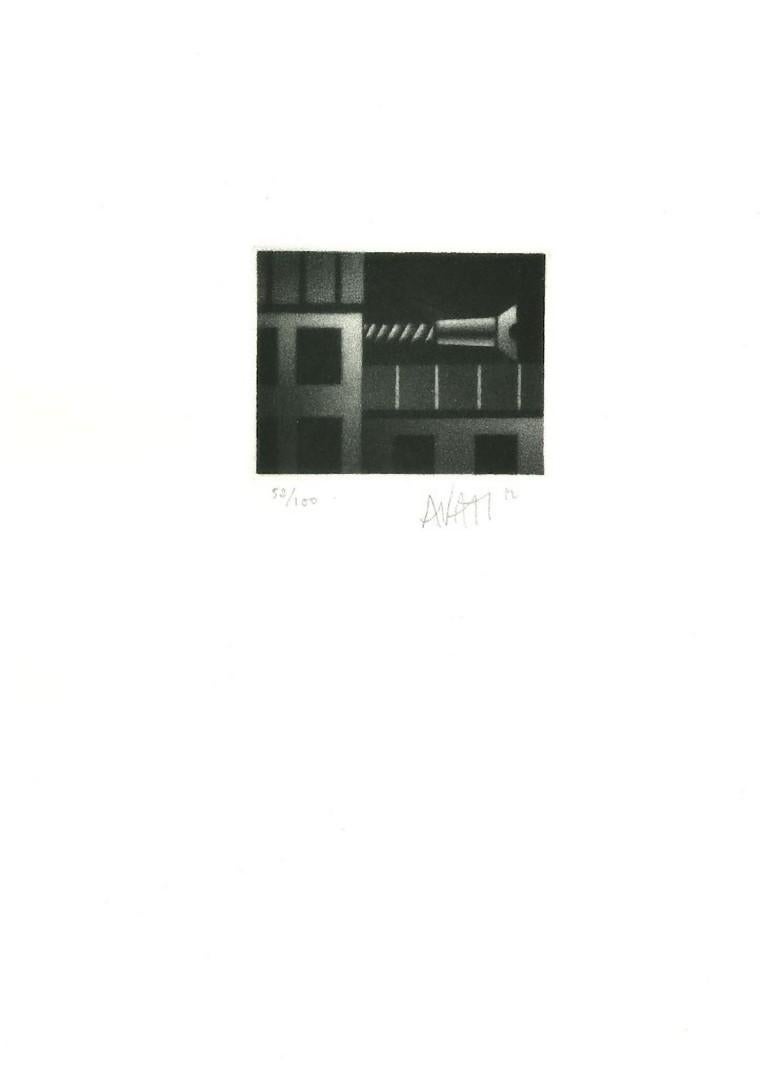Construction - Gravure sur papier de Mario Avati - XXe siècle en vente 1