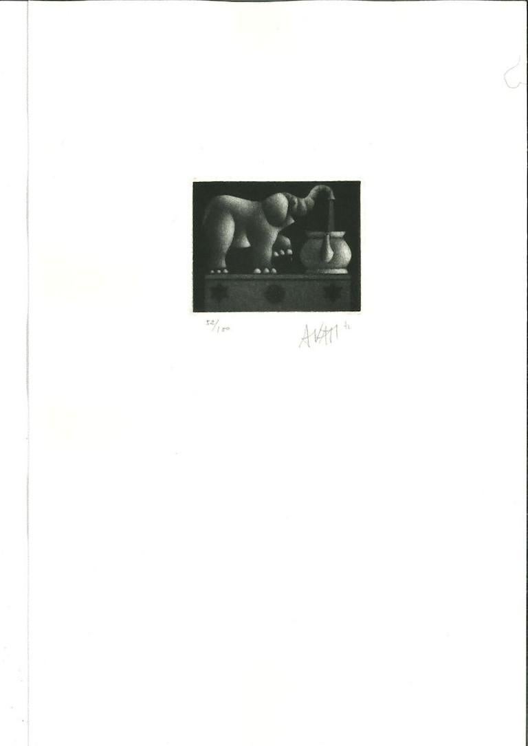 Éléphant - eau-forte sur papier de Mario Avati - 1970 en vente 1
