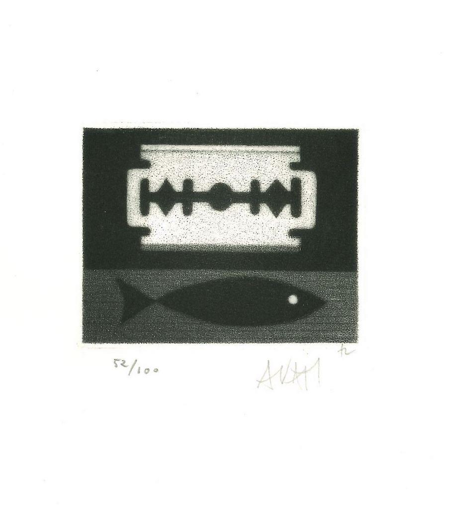 Aquarelle et lame - Gravure sur papier de Mario Avati - années 1960