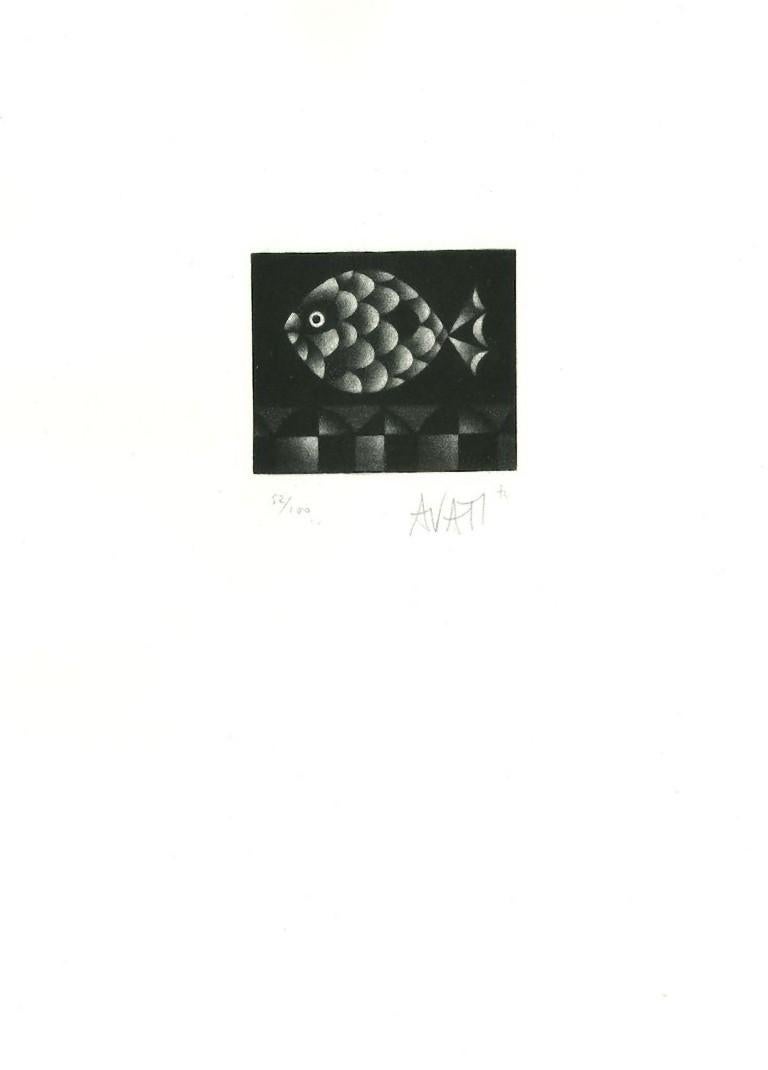 Aquarelle - Gravure sur papier de Mario Avati - années 1960 en vente 1
