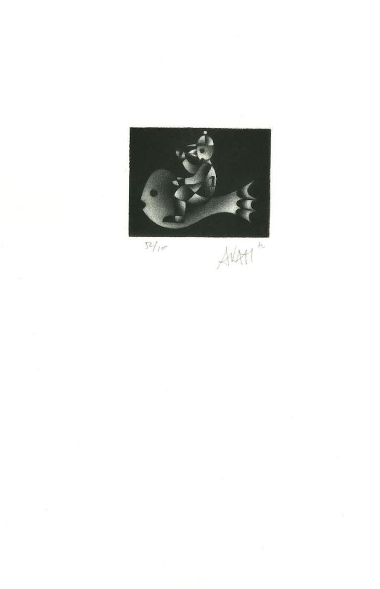Jinete Pez - Grabado original sobre papel de Mario Avati - Años 70 en venta 1