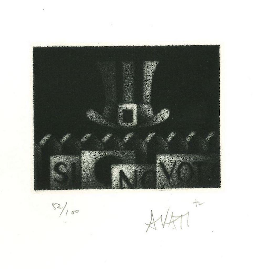 Hat est une gravure sur papier, réalisée par l'artiste et graveur français maître Mario Avati (1921-2009).

Signé à la main en bas à droite et numéroté en bas à gauche au crayon. Edition de 52/100 tirages.

En excellent état.

L'œuvre d'art