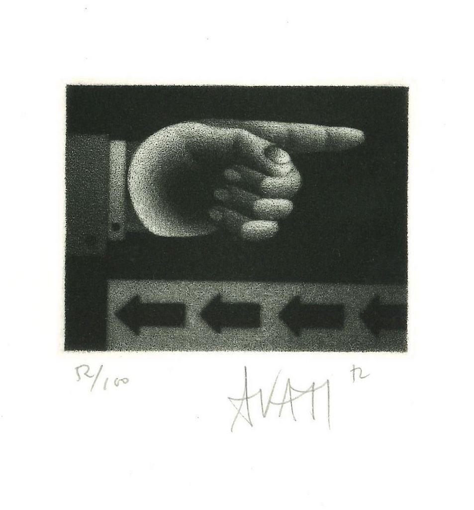 Indicating est une gravure sur papier, réalisée par l'artiste et graveur français maître Mario Avati (1921-2009).

Signé à la main en bas à droite et numéroté en bas à gauche au crayon. Edition de 52/100 tirages.

En excellent état.

L'œuvre d'art