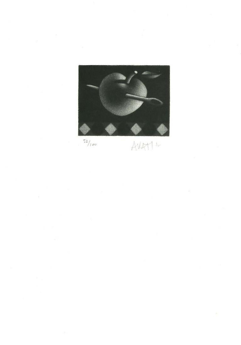 Aguja en manzana - Aguafuerte sobre papel de Mario Avati - Siglo XX en venta 1