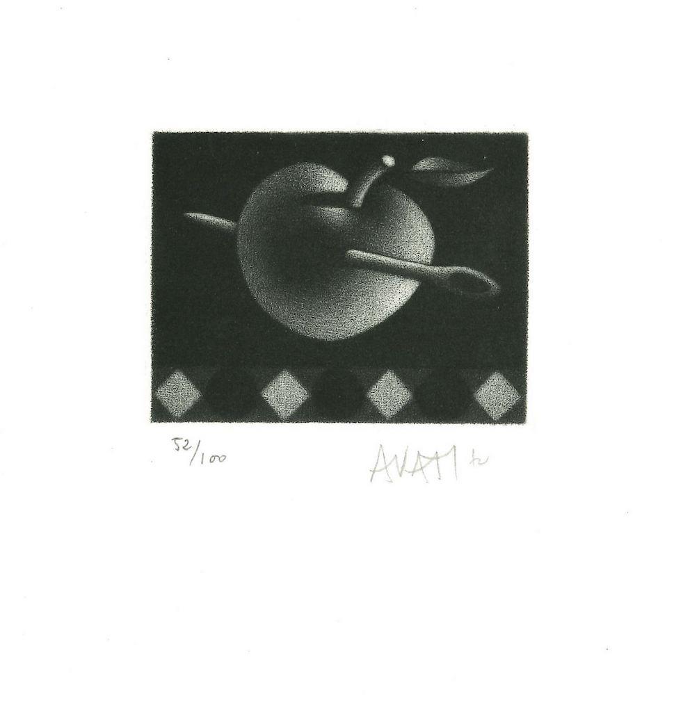 Needle in Apple - Etching on Paper by Mario Avati - 20th Century