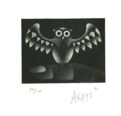 Vintage Owl - Etching on Paper by Mario Avati - 1960s