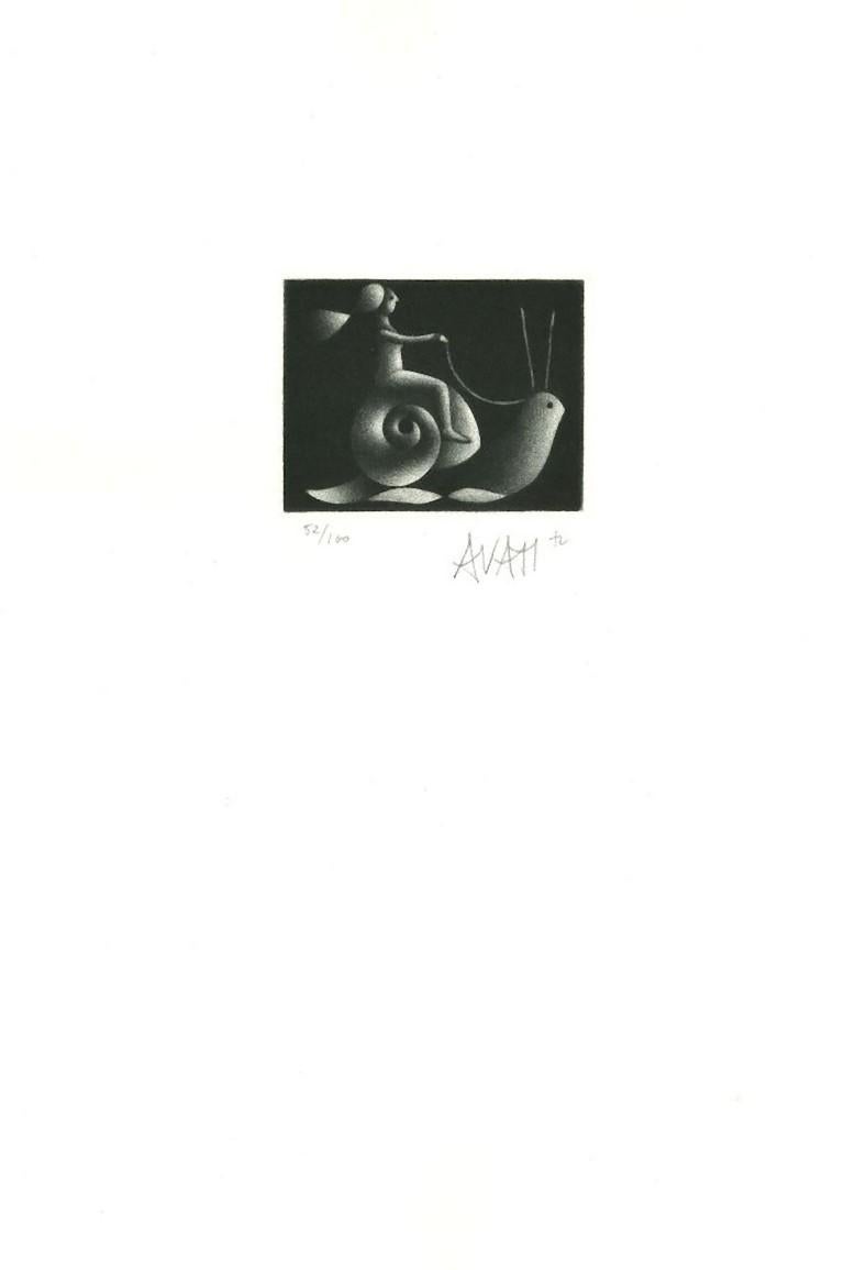 Jinete caracol - Aguafuerte sobre papel de Mario Avati - Años 70 en venta 1