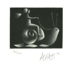 Snail Rider - Acquaforte su carta di Mario Avati - Anni '70
