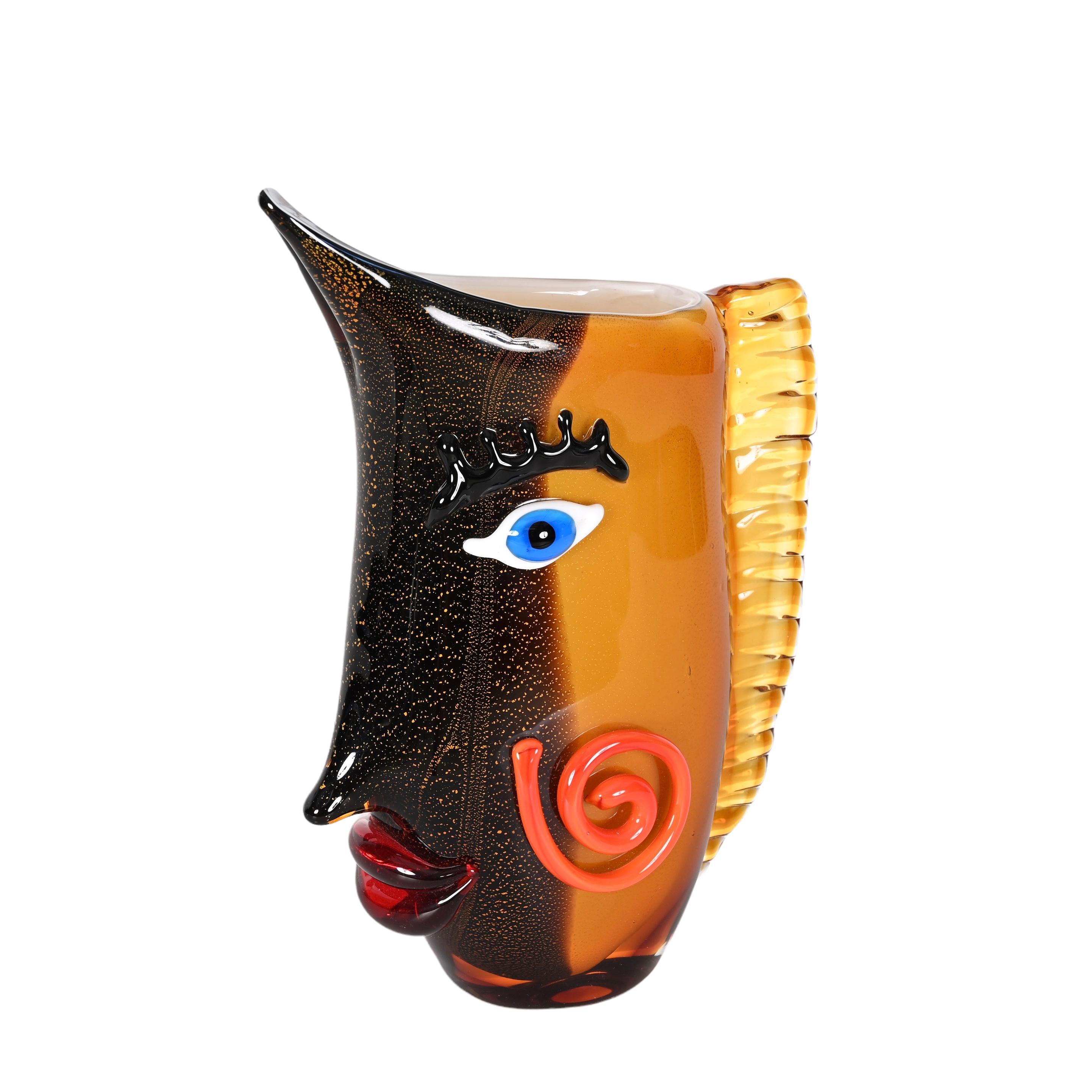 Mario Badioli after Picasso Black and Orange Sommerso Murano Glass Vase, 1980s For Sale 3