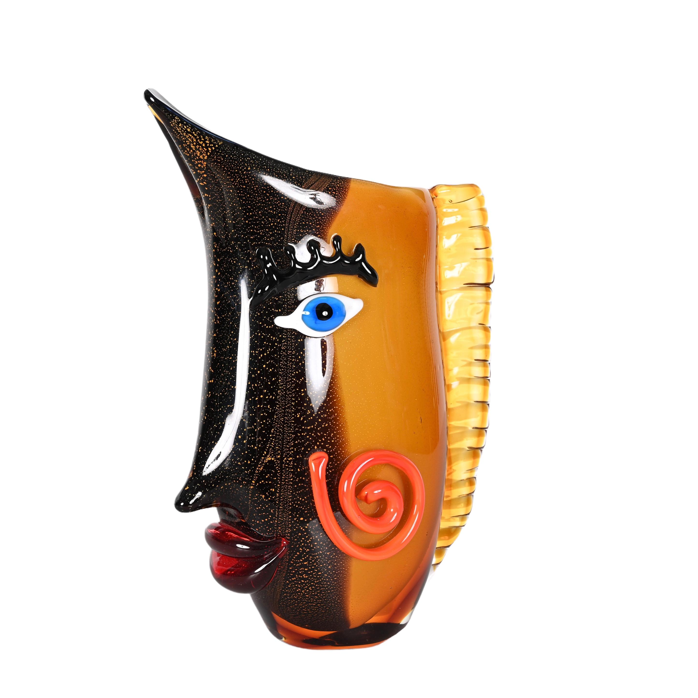Mario Badioli after Picasso Black and Orange Sommerso Murano Glass Vase, 1980s For Sale 4