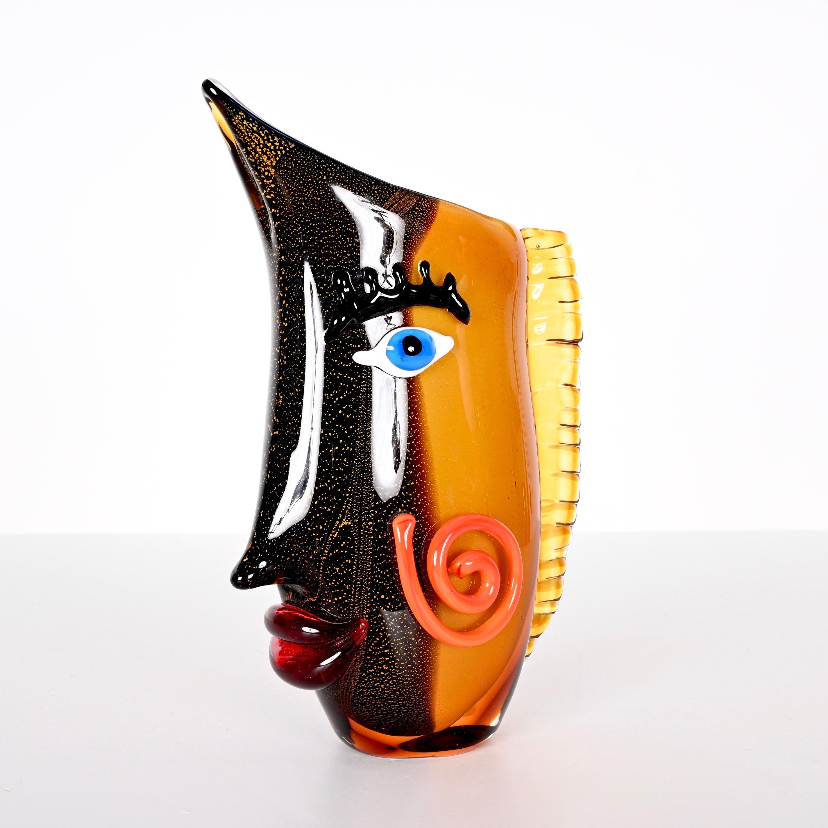 Mario Badioli after Picasso Black and Orange Sommerso Murano Glass Vase, 1980s For Sale 8