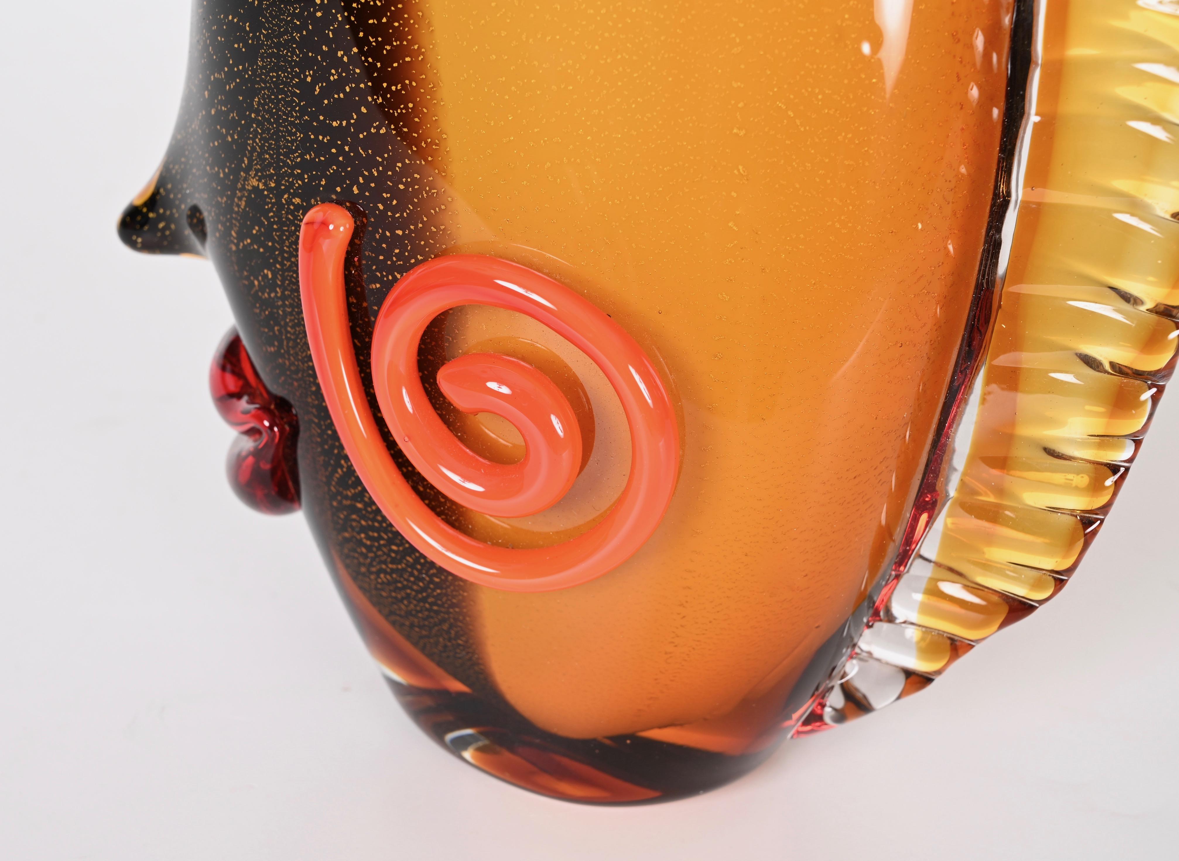 Mario Badioli after Picasso Black and Orange Sommerso Murano Glass Vase, 1980s For Sale 12
