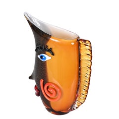 Mario Badioli after Picasso Black and Orange Sommerso Murano Glass Vase, 1980s