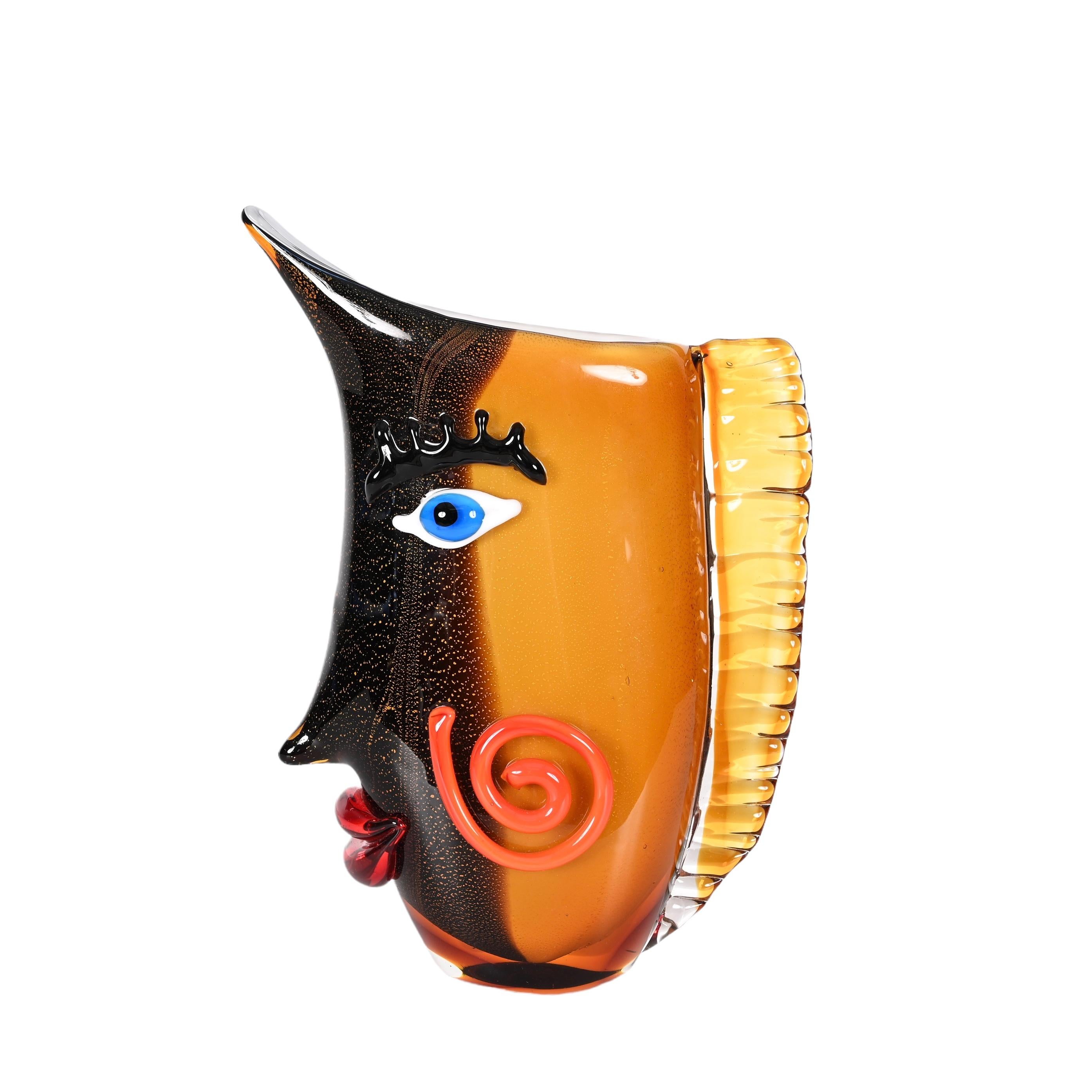 Mario Badioli after Picasso Black and Orange Sommerso Murano Glass Vase, 1980s In Good Condition For Sale In Roma, IT
