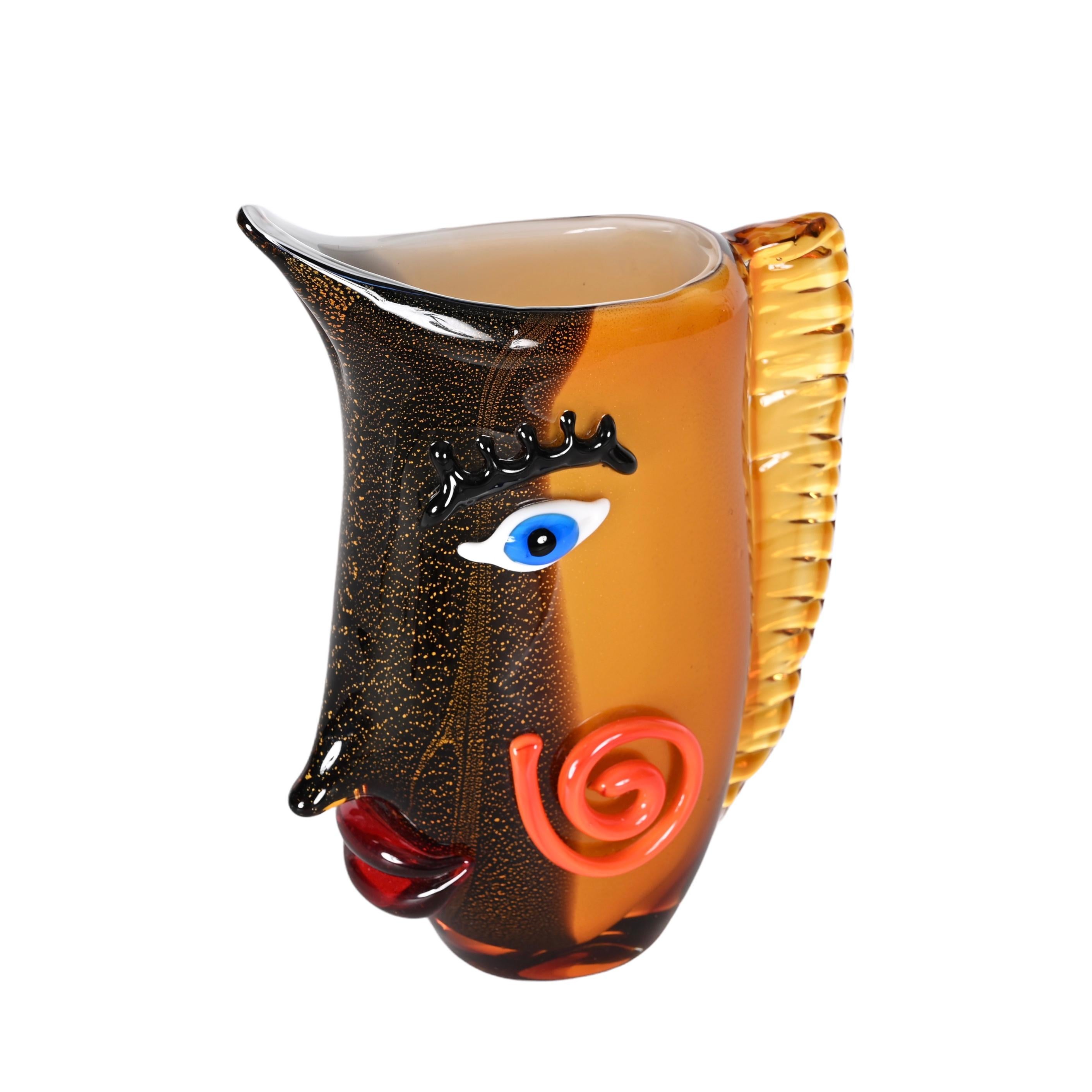 20th Century Mario Badioli after Picasso Black and Orange Sommerso Murano Glass Vase, 1980s For Sale